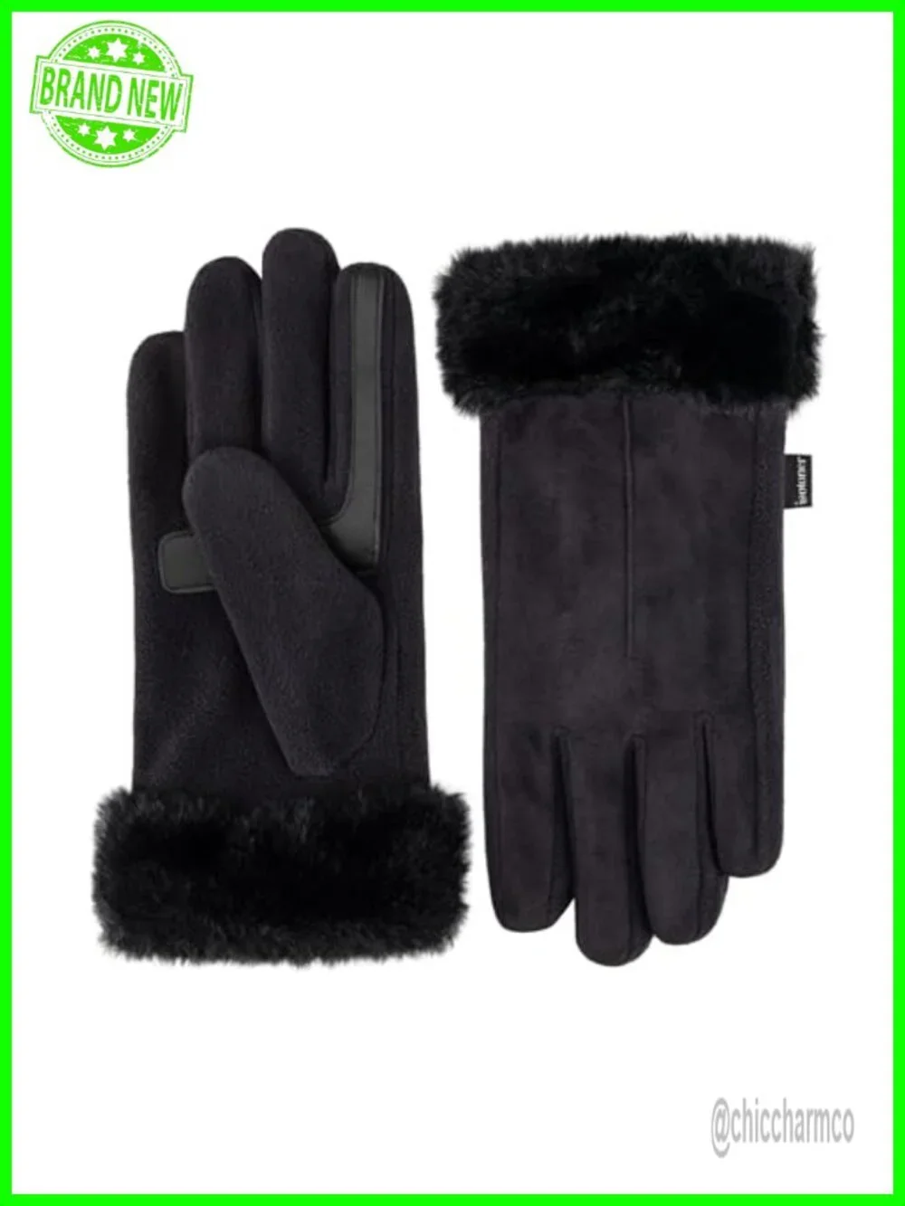 Women's Faux Fur Cuff Water Repellent Touchscreen Gloves with Fleece Lining